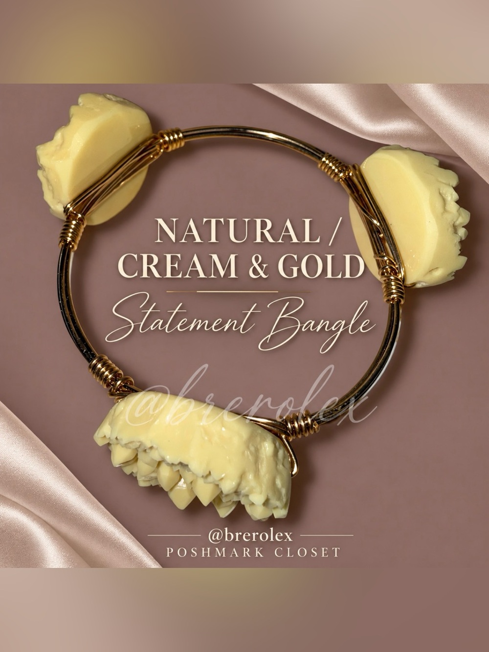 SUGAR Natural Cream Faux Druzy-Look Gold-Tone Wire-Wrapped Statement Bangle